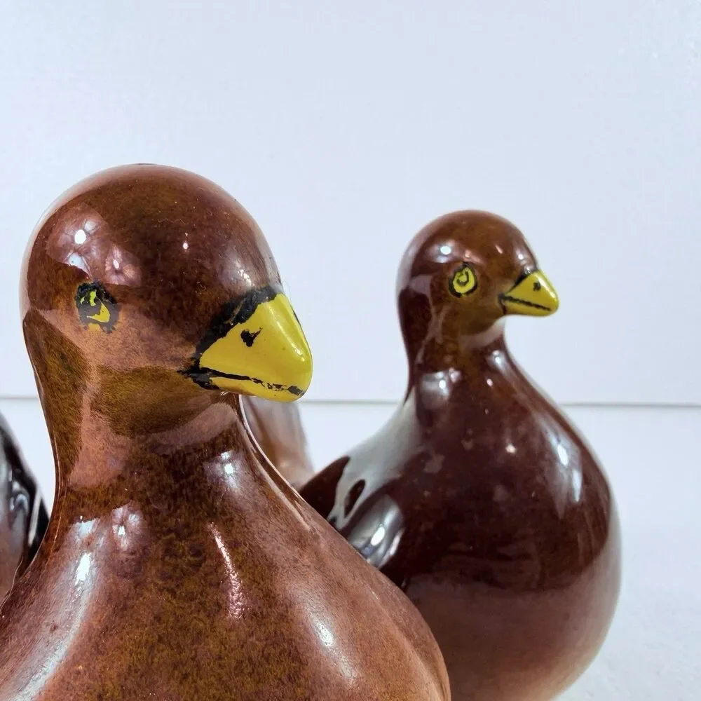 Vintage Pair Ceramic Fantail Brown Dove Figurines Italy Mid Century Modern Decor